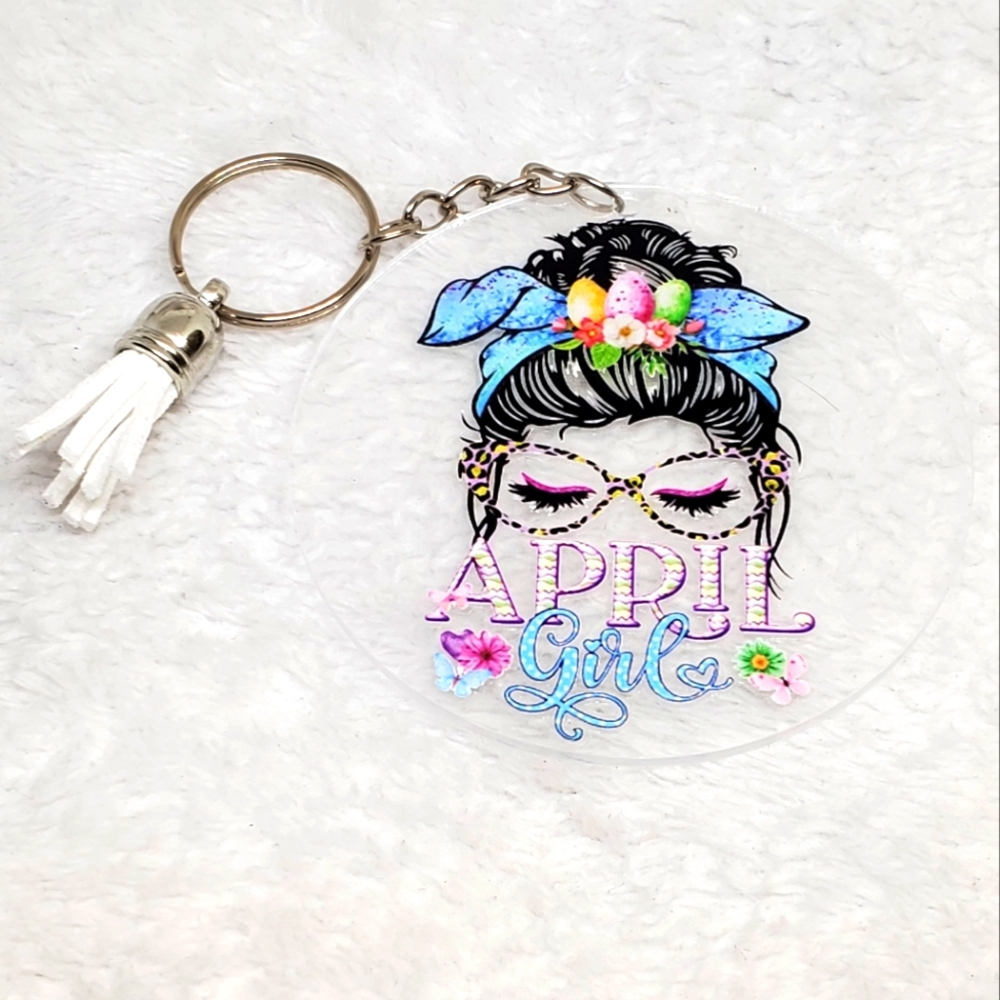 7/$10 April Girl Keychain with Tassel, New